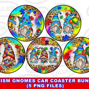 Autism gnomes car coaster png sublimation design bundle, western car coaster png, Autism Awareness png, sublimate designs downlaod