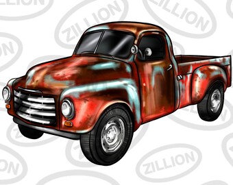 Vintage truck png sublimation design download, hand drawn truck png, red truck png, vintage png, sublimate designs download