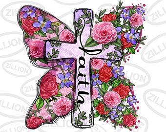 Faith butterfly cross png sublimation design download, Christian png, Faith png, butterfly cross png, sublimate designs download