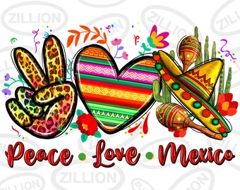 Paz amor México png descarga de diseño de sublimación, cinco de mayo png, fiesta png, png mexicano, descarga de diseño de sublimación