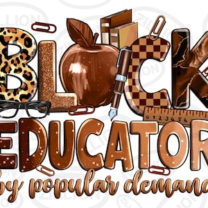 Op de afbeelding: Bruine en gouden glittergrafiek met de woorden "Block Educator by popular demand". De grafiek bevat een letter B in luipaardprint, een geruite letter C, een marmeren letter K, een appel, een liniaal, een potlood en een bril.