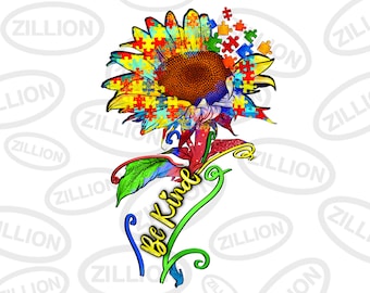 Wees aardig Autisme zonnebloem png sublimatie ontwerp download, Autisme Bewustzijn png, Autisme puzzelstukjes png, sublimatie ontwerpen downloaden