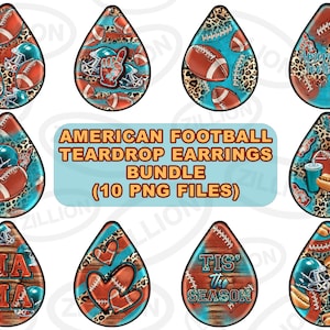 American Football teardrop earrings png sublimation design bundle, Football png, western teardrop earrings png, sublimate designs download