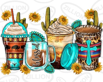 Benditas tazas de café diseño de sublimación png, diseño de tazas de café occidental png, png cristiano, png cruzado, descarga de diseños sublimados