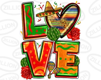 Love Mexico png descarga de diseño de sublimación, cinco de mayo png, fiesta png, sombrero png, descarga de diseño de sublimación