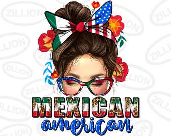 Mexican American messy bun png sublimation design download, cinco de mayo png, Mexican png, fiesta png, sublimation design download