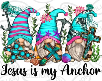 Jezus is mijn ankerkabouters png sublimatieontwerpdownload, handgetekende kabouters png, christelijke png, schattige kabouters png, sublimatieontwerpen downloaden