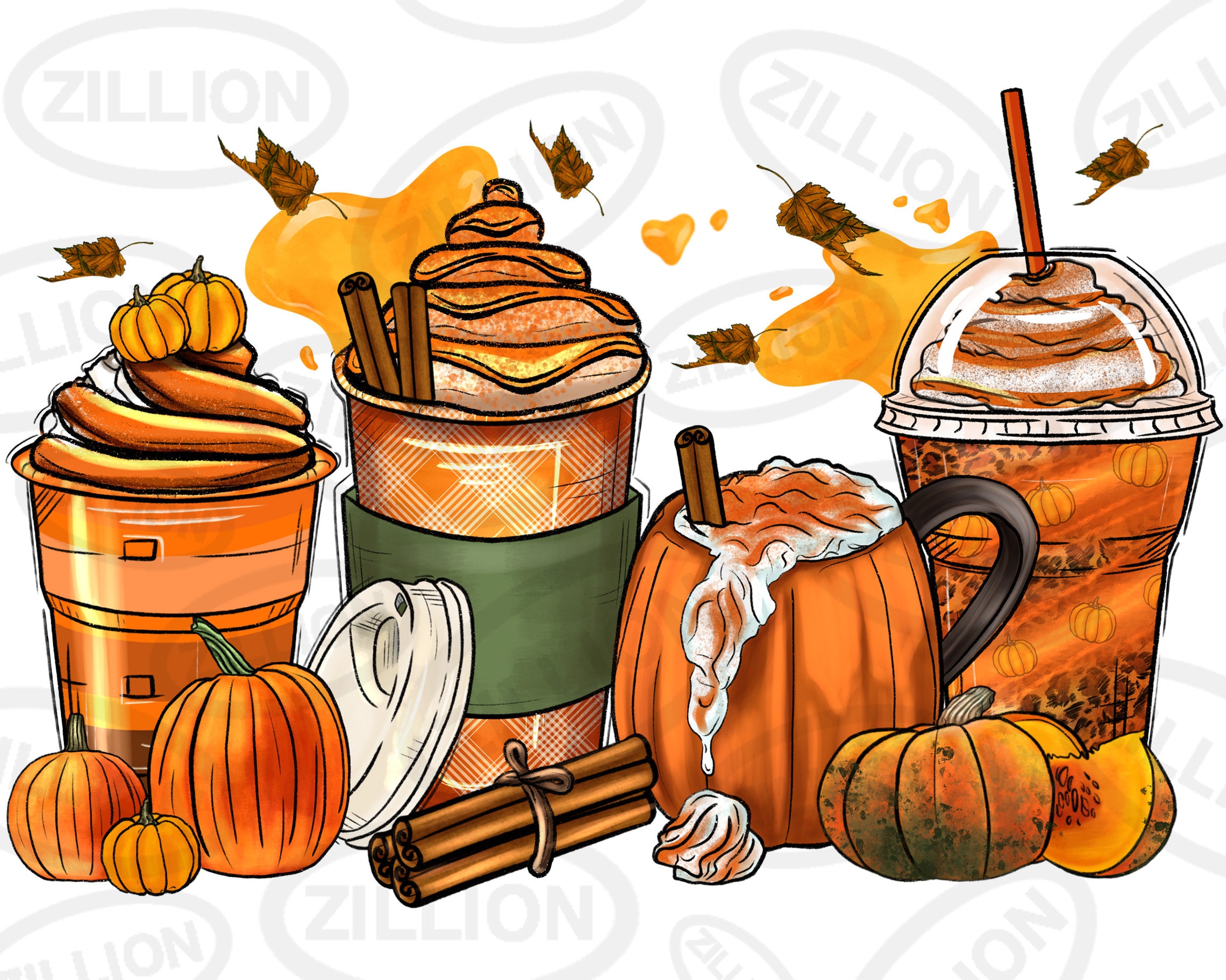 Pumpkin Spice Latte Coffee Cups Png Sublimation Design, Coffee Cups Png ...