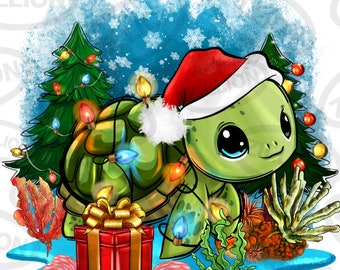 Christmas turtle png sublimation design download, Merry Christmas png, Happy New Year png, Christmas lights png, sublimate designs download