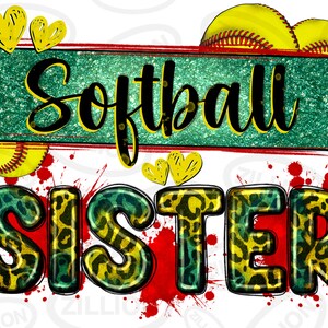 Softball sister with leopard png sublimation design download, sport png, sport sister png, western sister png, sublimate designs download