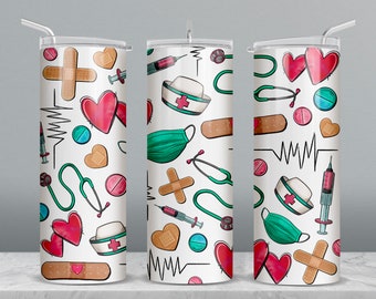 Nurse 20 oz skinny tumbler png sublimation design download, tumbler wrap png, Nurse tumbler png, 20 oz tumbler designs, tumbler png download