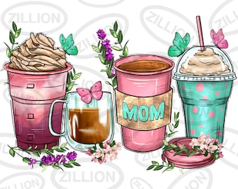 Mom coffee cups png sublimation design, coffee cups png design, Mother's Day png, mom life png, coffee love png, sublimate download