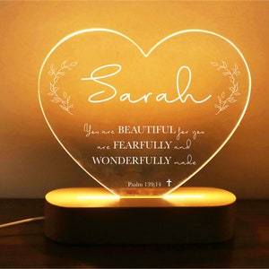 Bible Verse Custom Acrylic Heart Night Light | Personalized Bedroom LED Decor Sign | Light up Sign | Christmas Gift Christian |Birthday Gift