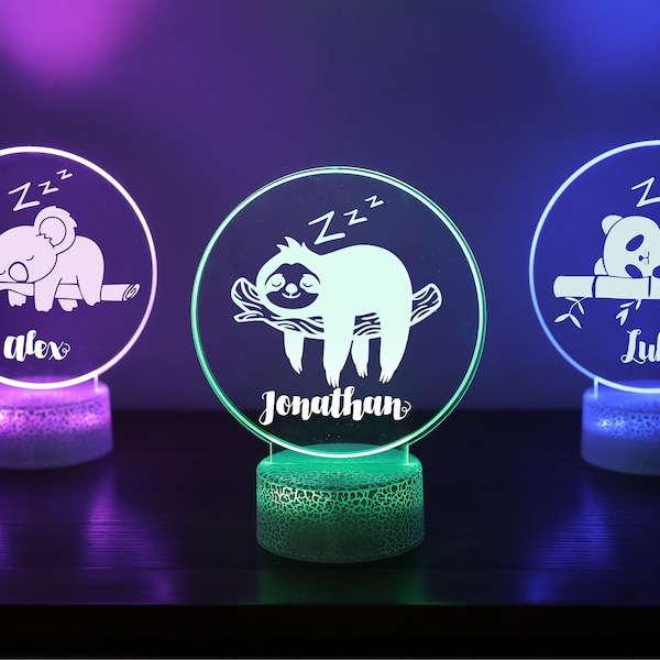 Animal durmiente niños nombre personalizado luz de noche acrílica/dormitorio personalizado LED decoración signo/señal de luz/regalo de cumpleaños para niño y niña