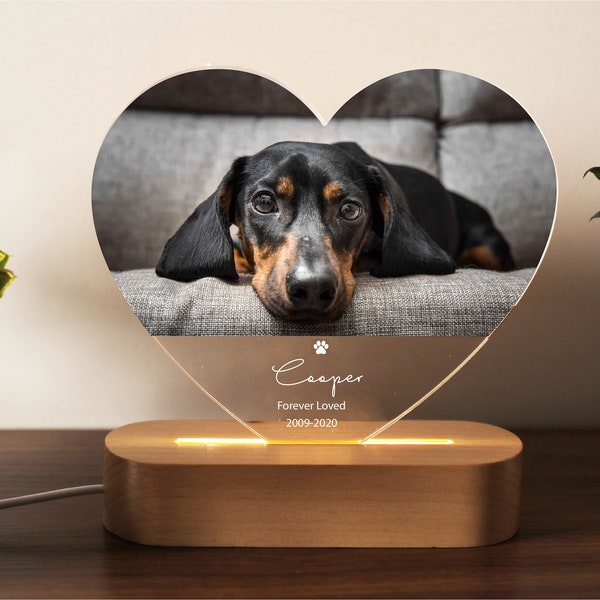 Pet Memorial Custom Acrylic Heart Night Light | Personalized Bedroom LED Decor Sign | Light up Sign | Gift for Pets