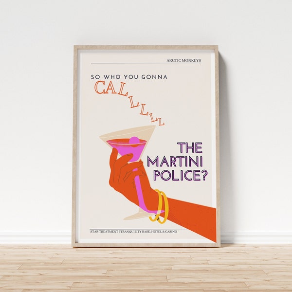 Arctic Monkeys Poster, Star Treatment Lyric Print, Martini Police Cocktail Poster, Indie Rock Room Decor, Instant Download