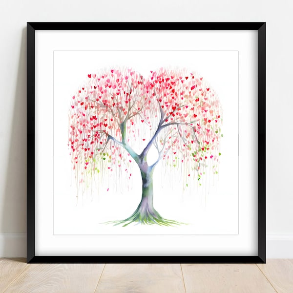 Willow tree wall decor Mother's Day Gift Heart art poster Tree heart prints Willow tree digital downloads colorful wall decor