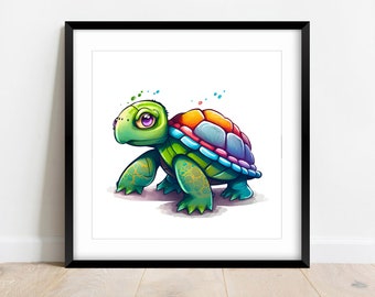 Nursery wall art, turtle poster prints, digital downloads, coloful home decor