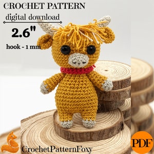 Highland Cow Crochet Pattern PDF, tiny longhorn amigurumi Keychain cow doll crochet pattern, crochet farm baby animal pattern, US terms