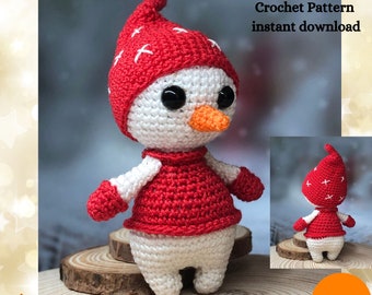 Snowman Amigurumi Crochet Pattern PDF, Tiny Christmas doll crochet pattern, Christmas toy crochet pattern, English