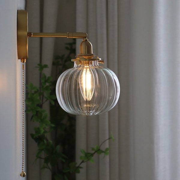 Nordic Modern Glass Ball Wall Lamp Sconce with Pull Chain | Perfect for Bedroom, Bathroom, Stair, and Mirror Lighting