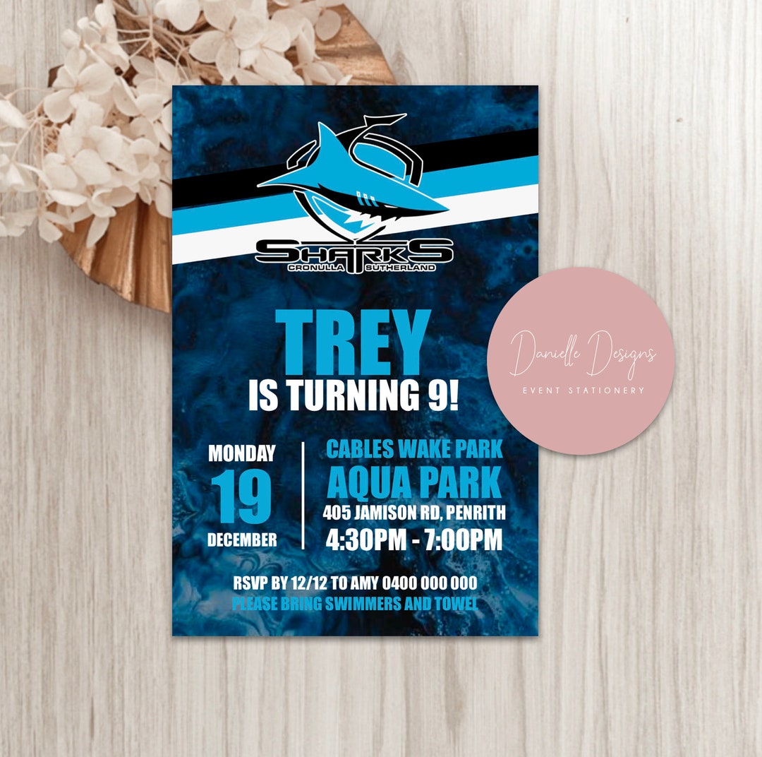 NRL Birthday Invitation Cronulla Sharks Digital File Etsy