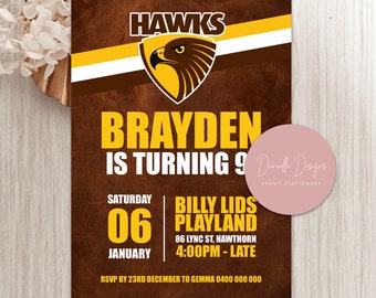 AFL Birthday Invitation Hawthorn Hawks Digital File