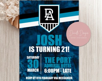 AFL Birthday Invitation Port Adelaide Digital File