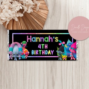 Trolls Birthday Personalised Chocolate Wrapper Digital File