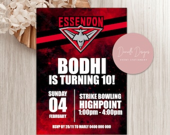 AFL Birthday Invitation Essendon Digital File