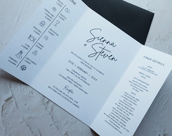 Gatefold Wedding Invitations Black and White Printed With Envelopes