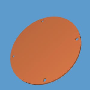 Puede incluir: Un objeto ovalado de color naranja con cuatro agujeros, sobre un fondo azul claro. El objeto podría ser un componente o una pieza de un mecanismo.
