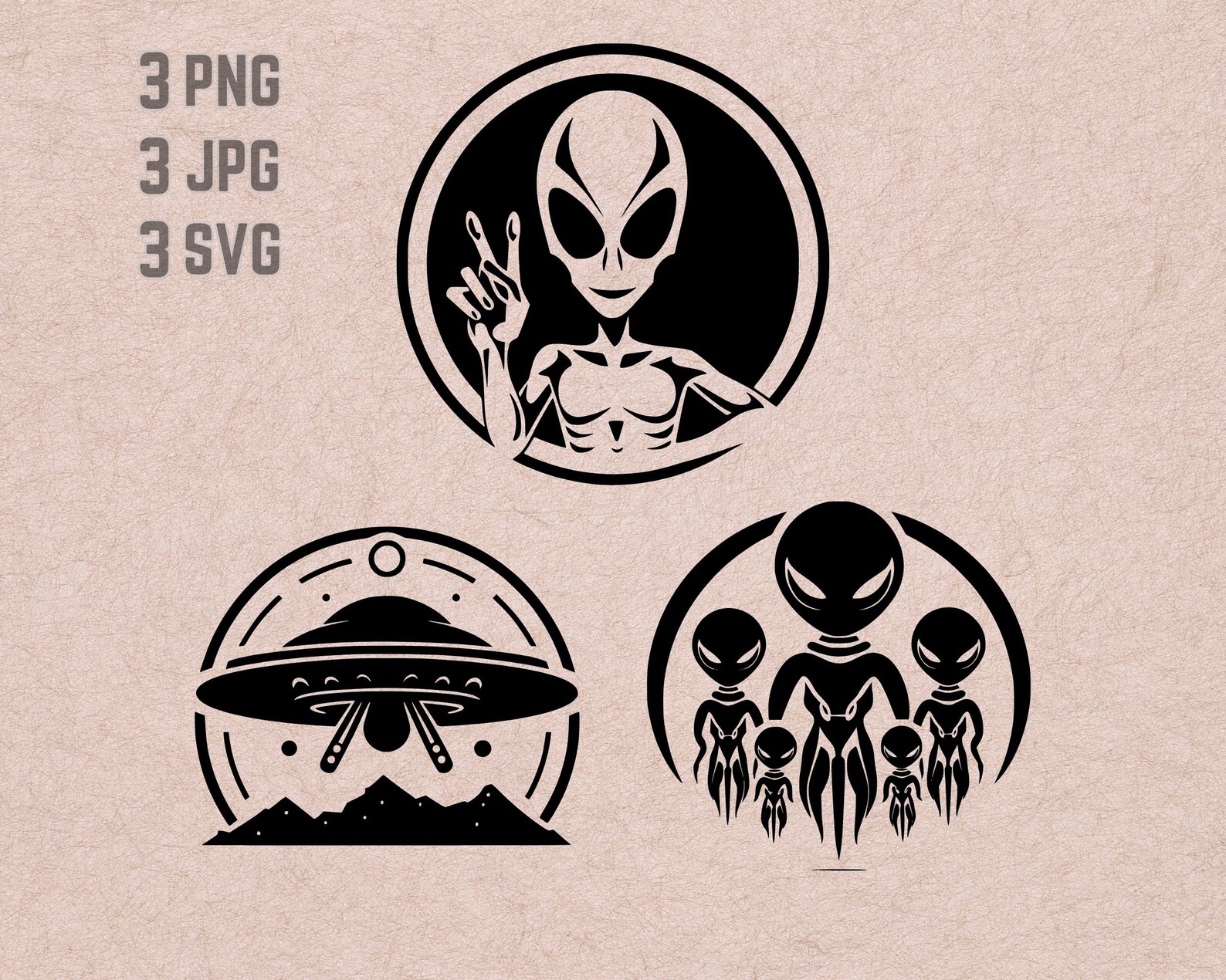 Alien SVG Designs, UFO Logo Vector, Alien Family Png, Alien Bundle ...