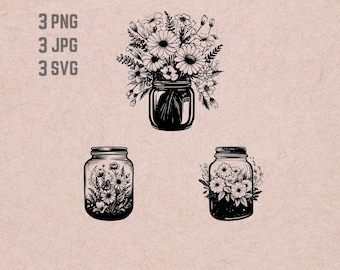 Flowers in Vase SVG designs, Flowers logo, Flower vector, Flower Bouquet PNG, Floral bundle, Vase Clipart