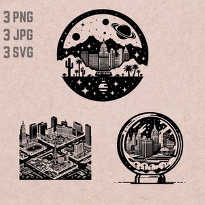 Designs Las Vegas Strip SVG, logo Vegas, vecteur de Las Vegas Skyline, espace PNG, lot de villes USA, Vegas Strip Clipart, boule de cristal svg