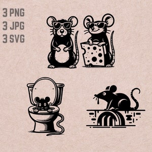 Rat SVG ontwerpen, Rat logo, Kaas PNG, Knaagdieren bundel, Riolering JPG, Zonnebril vector, Grappige Rat clipart, Toilet png