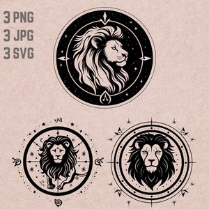 Diseños svg de signo del zodíaco Leo, logotipo de Leo, PNG de signo del zodíaco, imágenes prediseñadas del paquete del zodíaco, JPG de astrología, imágenes prediseñadas de signos de astrología