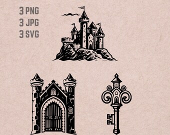Medieval Castle SVG designs, Medieval logo, Castle vector, Castle Gate PNG, Medieval bundle, Key Clipart