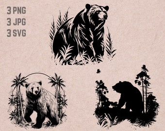Bear Jungle Scene svg designs, Bear logo vector, Safari PNG, Jungle Scene bundle clipart, Zoo Animals JPG ,T-shirt Printable