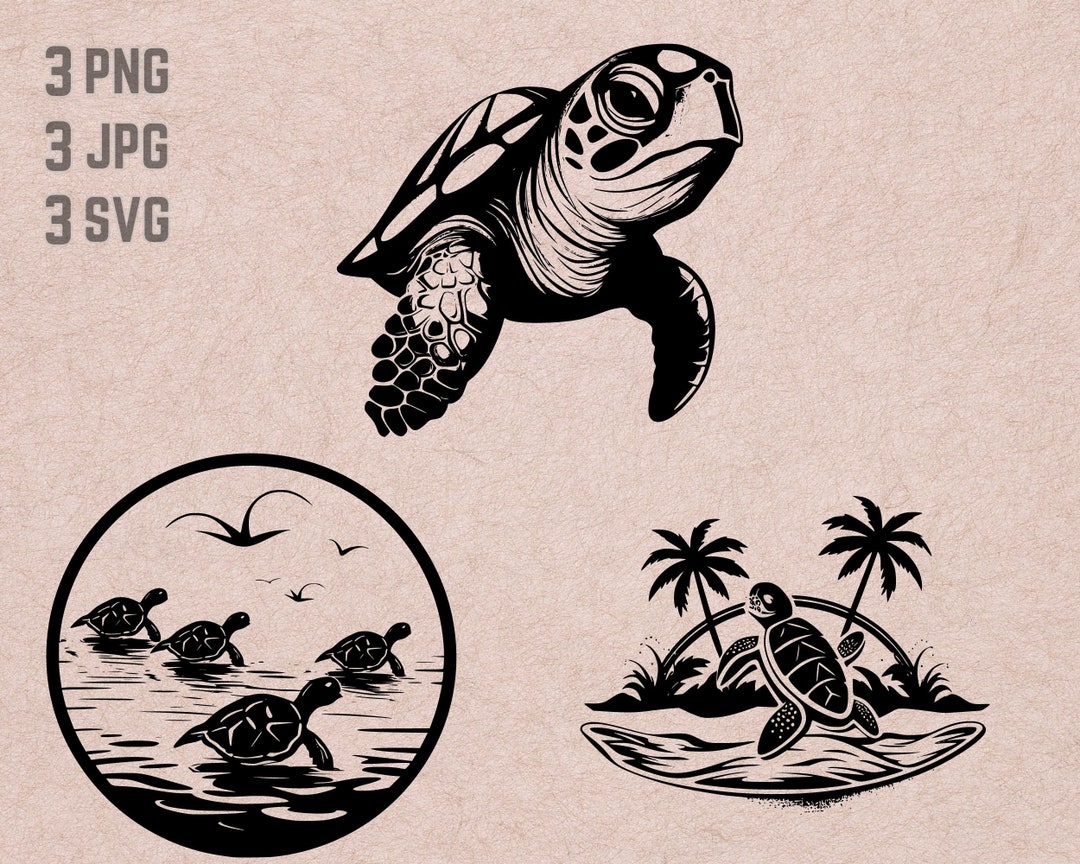 Sea Turtle Beach Scene Svg Designs, Beach Logo Vector, Sea Turtle PNG ...