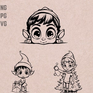 Cartoon Elf SVG ontwerpen, kerstlogo, Happy Christmas vector, Elf PNG, kerstbundel clipart, Elf vector, T-shirt afdrukbaar