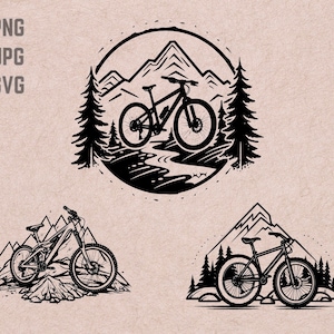 Modèles de VTT SVG, vecteur de vélo, vélo PNG, lot de logo de motard, clipart vélo, T-shirt imprimable