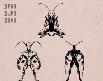 Martial Artist Mantis SVG designs, Mantis logo, Bodybuilder vector, Insect PNG, Praying Mantis bundle, Bug Clipart