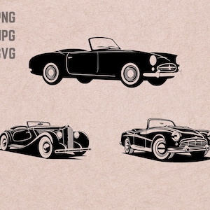 Dessins SVG de voiture décapotable vintage, voiture décapotable classique, vecteur de voiture décapotable, voiture décapotable PNG, lot old school, clipart rétro