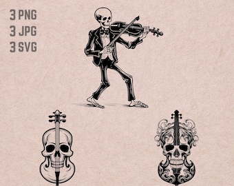 Skull Violin SVG designs, Violin logo, Skull vector, Metal PNG, Hell Violin bundle, Music Clipart