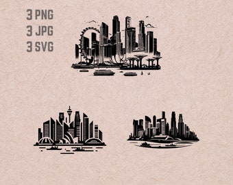 Singapore Skyline SVG designs, Singapore logo, Singapore Skyline vector, Asia clipart, Skyline PNG, World bundle, Urban Clipart