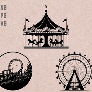 Amusement Park svg designs, Theme Park logo vector, Roller Coaster PNG, Carrousel bundle clipart, Ferris Wheel JPG ,T-shirt Printable