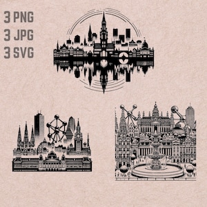 Disegni SVG di Bruxelles Skyline, logo di Bruxelles, vettore di Skyline di Bruxelles, Skyline PNG, Clipart Belgio, pacchetto Città del mondo, Clipart urbano