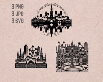 Brussels Skyline SVG designs, Brussels logo, Brussels Skyline vector, Skyline PNG, Belgium Clipart, World Cities bundle, Urban Clipart
