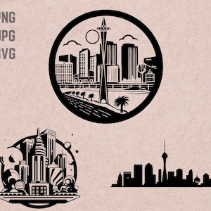 Dessins SVG Las Vegas, logo Vegas, vecteur de la ligne d'horizon de Las Vegas, ligne d'horizon PNG, lot de villes USA, clipart urbain